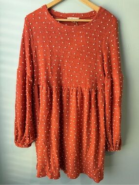 New In Boutique Orange Polka Dot Long Sleeve Tunic Dress Size M